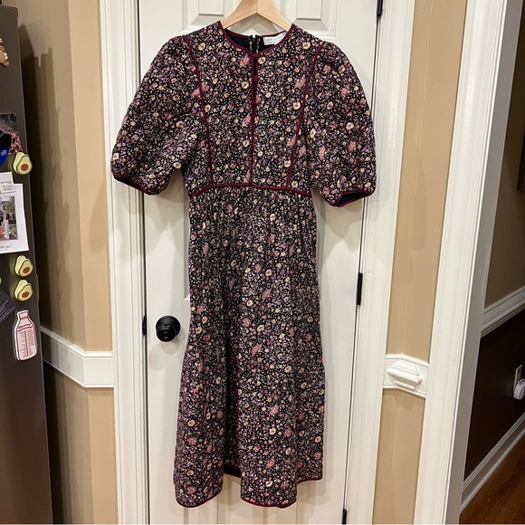 NEW Hunter Bell Brenner Dress Quilted Puff Sleeve Midi Size 6 Midnight Floral - Picture 4 of 13